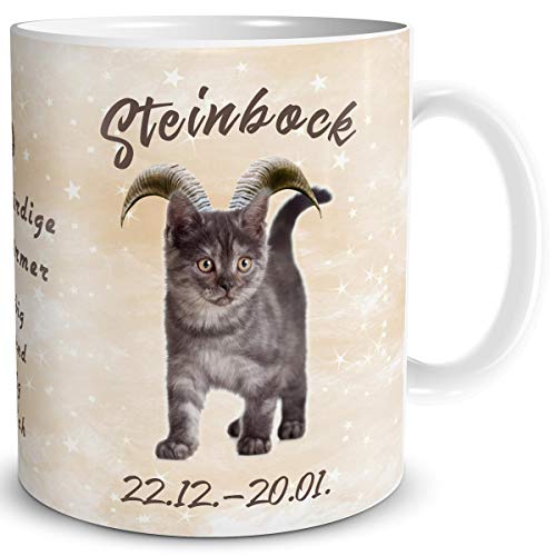 TRIOSK Tasse Katze lustig mit Spruch Sternzeichen Steinbock Katzenmotiv Geschenk für Katzenliebhaber Geburtstag Frauen Freundin von TRIOSK