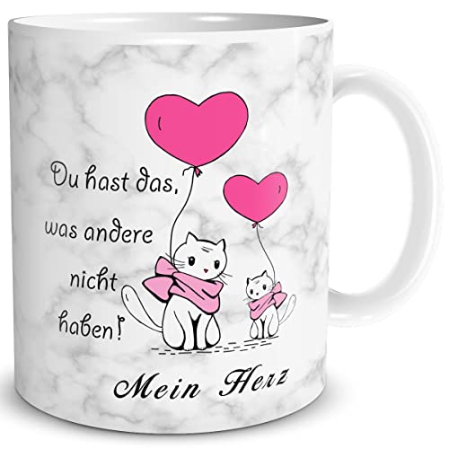 TRIOSK Tasse Katze mit Spruch Du hast was andere nicht haben Mein Herz Valentinstag Sprüche Geschenk lustig für Sie Ihn Verliebte Männer Frauen, Keramik 300ml von TRIOSK