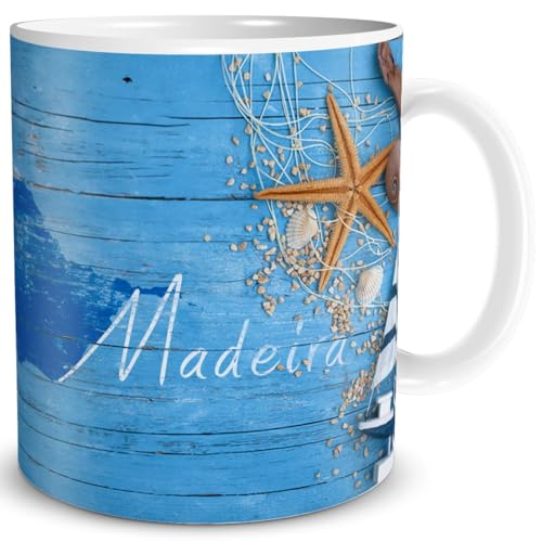 TRIOSK Tasse Madeira Portugal Insel Souvenir Geschenk Mediterran für Reiselustige Weltenbummler Frauen Männer Büro Kollegen, Keramik 300ml von TRIOSK