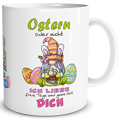 TRIOSK Tasse Zwerg Frohe Ostern Oder Nicht Ostergeschenke mit Oster Spruch lustig Ich liebe dich Geschenk für Männer Frauen verliebte Paare, Keramik 300ml von TRIOSK