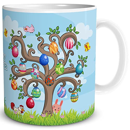 TRIOSK Tasse Frohe Ostern Ostergeschenke Erwachsene mit Oster Spruch lustig Ostereier Osterbaum für Frauen Männer Ostertassen Sprüche Geschenk, Keramik 300ml von TRIOSK