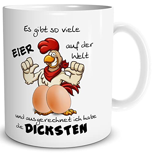 TRIOSK Tasse Ostern mit Oster Hahn Spruch lustig Dicke Eier Hühner Geschenk für Männer Freunde Büro Kollegen Hühnerliebhaber Vatertag, Keramik 300ml von TRIOSK