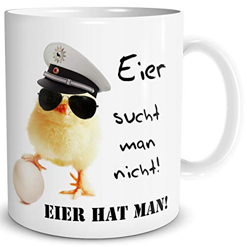 TRIOSK Tasse Polizei Küken mit Spruch Eier hat man lustig Police Edition Geschenk für Männer Frauen Kollegen Beruf Polizist Polizistin Ostern, Keramik 300ml von TRIOSK