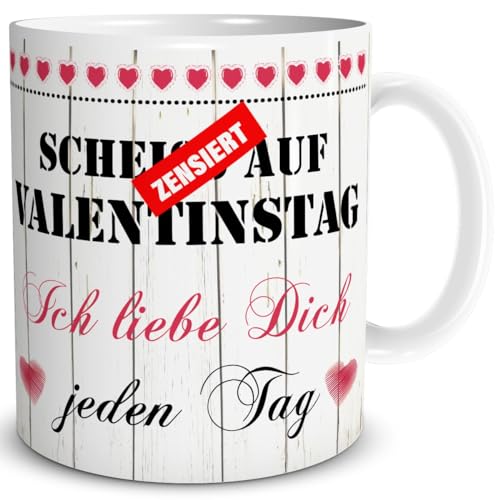 TRIOSK Tasse auf Valentinstag mit Spruch Ich liebe Dich jeden Tag Geschenk lustig für Sie Ihn Männer Frauen verliebte Paare Rot, Keramik 300ml von TRIOSK