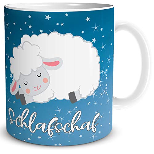 TRIOSK Tasse Schlaf Schaf mit Spruch lustig Schafmotiv Schlafmütze Morgenmuffel Geschenk für Arbeit Büro Frauen Freundin Kollegin Schaffans von TRIOSK