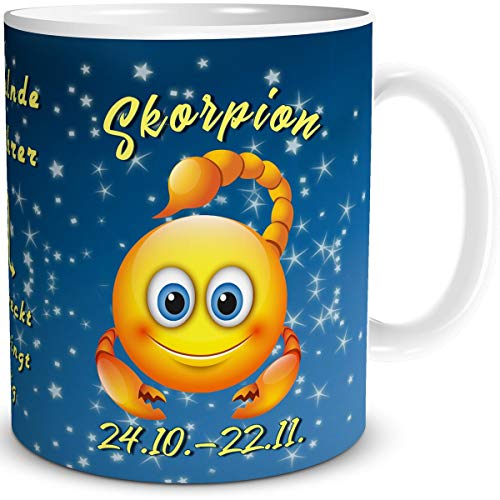 TRIOSK Tasse Smiley mit Spruch lustig Sternzeichen Skorpion Geburtstagstasse Geschenk für Frauen Männer Arbeit Büro Kollegen Geburtstag von TRIOSK