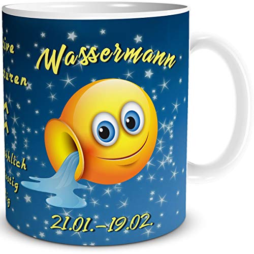 TRIOSK Tasse Smiley mit Spruch lustig Sternzeichen Wassermann Geburtstagstasse Geschenk für Frauen Männer Arbeit Büro Kollegen Geburtstag von TRIOSK