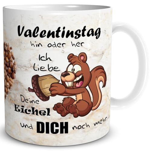 TRIOSK Tasse Valentinstag Eichhörnchen mit Spruch Eichel Liebe Geschenk lustig für Ihn Männer Freund verliebte Frauen Beige, Keramik 300ml von TRIOSK