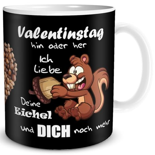 TRIOSK Tasse Valentinstag Eichhörnchen mit Spruch Eichel Liebe Geschenk lustig für Ihn Männer Freund verliebte Frauen Schwarz, Keramik 300ml von TRIOSK