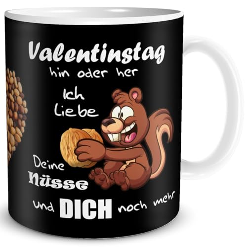 TRIOSK Tasse Valentinstag Eichhörnchen mit Spruch Nuss Liebe Geschenk lustig für Ihn Männer Freund verliebte Frauen Schwarz, Keramik 300ml von TRIOSK