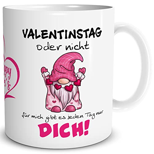 TRIOSK Tasse Valentinstag Zwerg mit Spruch Oder Nicht Ich liebe dich Sprüche Geschenk lustig für Sie Ihn Männer Frauen verliebte Paare, Keramik 300ml von TRIOSK