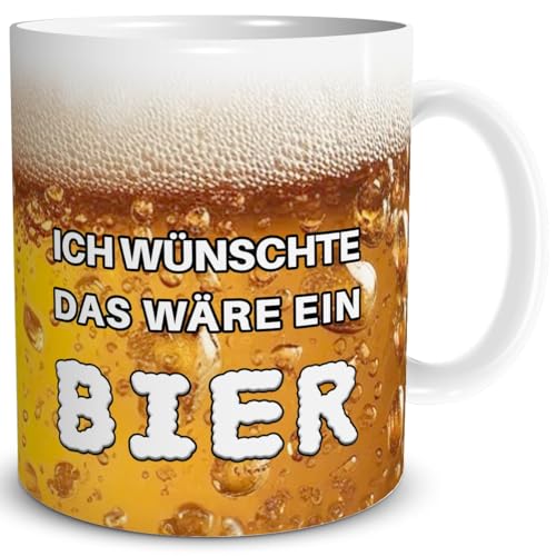 TRIOSK Tasse mit Spruch Ich wünschte das wäre ein Bier Bierglas Optik Geschenk Biermotiv lustig für Männer Freunde Bierliebhaber Arbeit Büro Kollegen Geburtstag Papa Vatertag, Keramik 300ml von TRIOSK