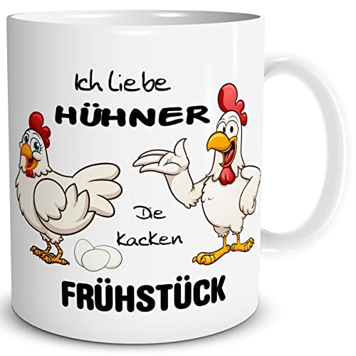 TRIOSK Tasse mit Spruch lustig Ich liebe Hühner Frühstück Oster Eier Huhn Geschenk für Landwirt Männer Frauen Bauern Hühnerliebhaber Ostern, Keramik 300ml von TRIOSK