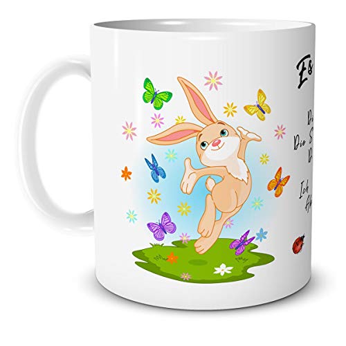 TRIOSK Teebecher Hase mit Alle tun es Spruch als lustiges Ostern Geschenk für Frauen und Männer Weiß Bunt, Keramik 330ml von TRIOSK