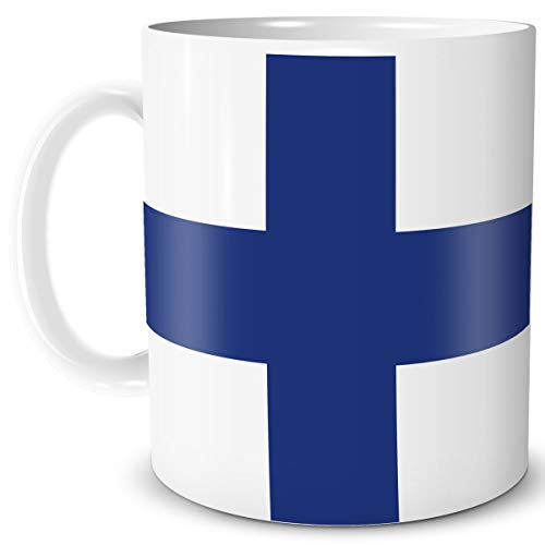 TRIOSK Teebecher mit Flagge Finnland Länder Flaggen Geschenk Tassen Reise Souvenir Suomi für reiselustige Weltenbummler von TRIOSK