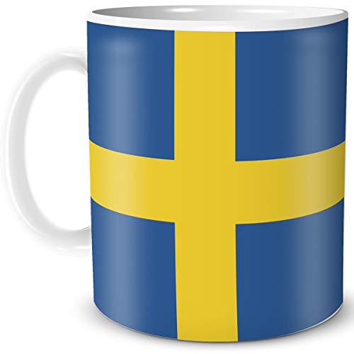 TRIOSK Teebecher mit Flagge Schweden Länder Flaggen Geschenk Tassen Reise Souvenir Sverige Skandinavien für reiselustige Weltenbummler von TRIOSK