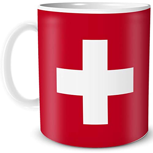TRIOSK Teebecher mit Flagge Schweiz Länder Flaggen Geschenk Tassen Reise Souvenir Suisse für reiselustige Weltenbummler von TRIOSK