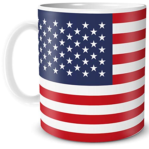 TRIOSK Teebecher mit Flagge USA Amerika Länder Flaggen Geschenk Tassen Reise Souvenir Stars Stripes für reiselustige Weltenbummler von TRIOSK