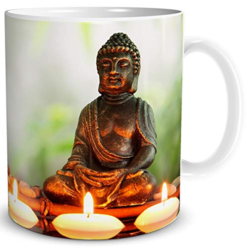 TRIOSK Tasse Buddha mit Spruch lustig Problemlösung Geschenk für Arbeit Büro Wellness Entspannung Frauen Freundin Kollegin Geburtstag von TRIOSK