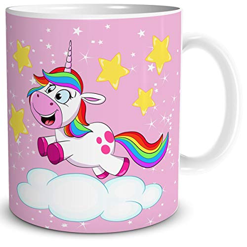 TRIOSK Tasse Einhorn lustig mit Regenbogen Unicorn Pferd im Galopp Geschenk für Einhornfans Frauen Freundin Mädchen Kinder Geburtstag Rosa von TRIOSK