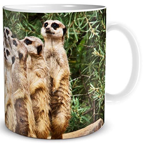 TRIOSK Tasse Erdmännchen Familie lustig mit Motiv Familiengruppe Tiermotiv Geschenk für Mädchen Frauen Freundin Kollegin Geburtstag von TRIOSK