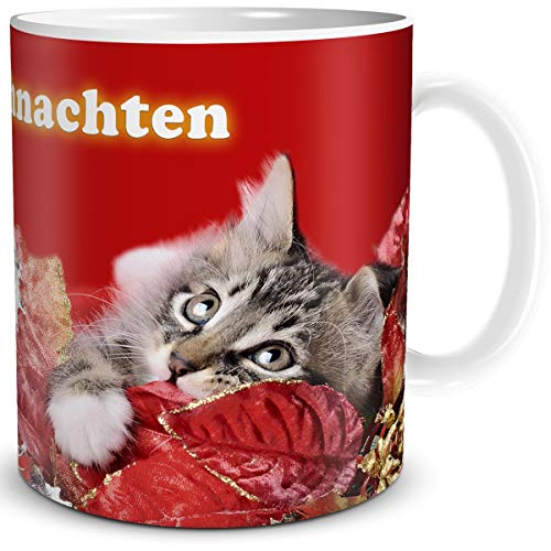 TRIOSK Tasse Katze Frohe Weihnachten mit Weihnachtsmotiv Katzen Spruch Katzenmotiv Geschenk lustig für Katzenliebhaber Frauen Freundin Rot TRIOSK Tasse Katze Frohe Weihnachten mit Weihnachtsmotiv Katzen Spruch Katzenmotiv Geschenk lustig für Katzenliebhaber Frauen Freundin Rot von TRIOSK