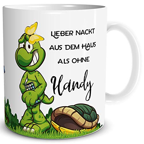 TRIOSK Tasse Schildkröte mit Spruch lustig Telefon Turtle Lieber Nackt Spruchtassen Coffee Geschenk für Arbeit Büro Frauen Freundin Kollegin von TRIOSK