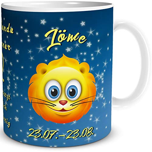 TRIOSK Tasse Smiley mit Spruch lustig Sternzeichen Löwe Geburtstagstasse Geschenk für Frauen Männer Arbeit Büro Kollegen Geburtstag von TRIOSK