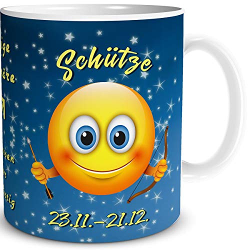 TRIOSK Tasse Smiley mit Spruch lustig Sternzeichen Schütze Geburtstagstasse Geschenk für Frauen Männer Arbeit Büro Kollegen Geburtstag von TRIOSK