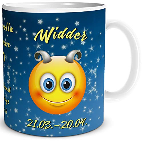 TRIOSK Tasse Smiley mit Spruch lustig Sternzeichen Widder Geburtstagstasse Geschenk für Frauen Männer Arbeit Büro Kollegen Geburtstag von TRIOSK