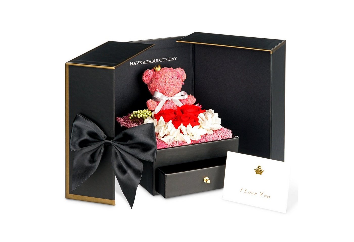 Kunstblume TRIPLE K Geschenkbox mit Rosen - Infinity Rosen - Geburtstag, Valentinstag, Hochzeitstag - 3 Jahre haltbar - mit Rosenduft - inklusive Grußkarte, TRIPLE K von TRIPLE K
