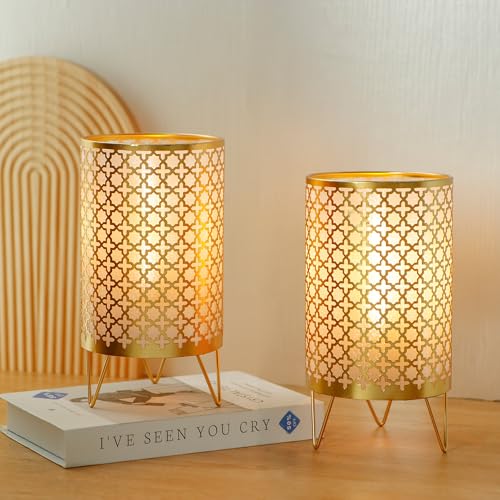 TRIROCKS 2er Set Batteriebetriebene Lampe 23cm hoch Schnurlose Tischlampe Laternen mit 6H Timer für Zuhause Wohnzimmer Hochzeiten Partys Patio Events Draußen Drinnen Regal(Gold) von TRIROCKS