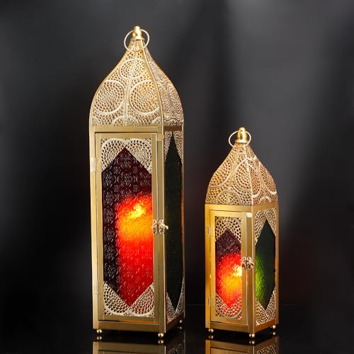 TRIROCKS 2er-Set Dekorative Ramadan-Kerzenlaterne aus Metall Orientalischer Kerzenhalter Arabische Hängende Teelichter Marokkanische Laternen mit Gehärtetem Glas für Heimdekoration Innen Außenbereich TRIROCKS 2er-Set Dekorative Ramadan-Kerzenlaterne aus Metall Orientalischer Kerzenhalter Arabische Hängende Teelichter Marokkanische Laternen mit Gehärtetem Glas für Heimdekoration Innen Außenbereich von TRIROCKS