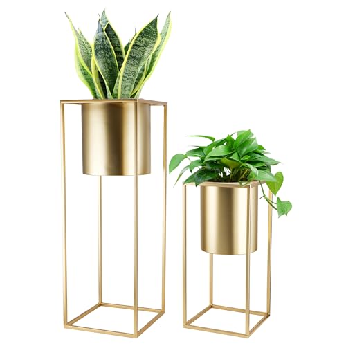 TRIROCKS 2er-Set Moderne Pflanzgefäße mit Ständer für Drinnen und Draußen 70/45 cm Hohe Blumentöpfe für Wohnzimmer Ecke Küche Büro Garten Balkon Terrassendekor (Gold) von TRIROCKS