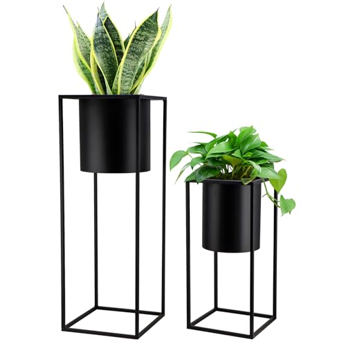 TRIROCKS 2er-Set Moderne Pflanzgefäße mit Ständer für Drinnen und Draußen 70/45 cm Hohe Blumentöpfe für Wohnzimmer Ecke Küche Büro Garten Balkon Terrassendekor (Schwarz) von TRIROCKS
