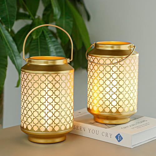 TRIROCKS 2er Set batteriebetriebene Lampe 17cm hoch kabellose dekorative Lampe Metall Tischlampen mit LED Glühbirne für Zuhause Wohnzimmer Hochzeiten Partys Patio Events Draußen Drinnen Regal (Gold) von TRIROCKS