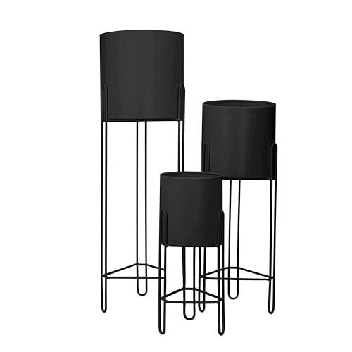 TRIROCKS 3er-Set Pflanzgefäße mit Ständer Moderne Blumentöpfe für Zimmerpflanzen 73 & 55 & 30 cm Hoch Outdoor für Wohnzimmer Küche Büro Garten Balkon Terrasse Dekoration (Schwarz) von TRIROCKS