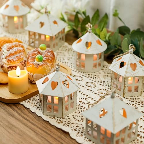 TRIROCKS 6 Stück Kerzenlaternen Mini-Laterne mit flackernden LED-Kerze, 10cm hoch kleine Laternen mit Batterie Teelichter, Garten Laterne für Weihnachten Hochzeit Dekoration Tischplatte (Creme) von TRIROCKS