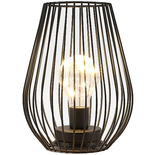 TRIROCKS Batteriebetriebene Lampe aus Metall 21 cm Hoch Kabellose Tischlampe in Käfigform Batterielaternen mit Warmer Lichterkette für Terrasse Nachttisch Drinnen und Draußen (Schwarz) von TRIROCKS