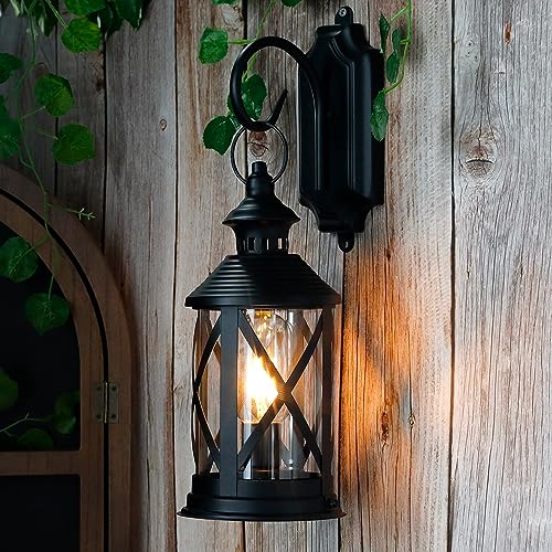 TRIROCKS Batteriebetriebene Tischlampe Wandleuchte aus Metall 30 cm Hoch Wandlampe Vintage Aussenleuchte Nachttischlampen mit Edison-Birne für Terrasse Garten Partys Drinnen Draußen (Schwarz) von TRIROCKS