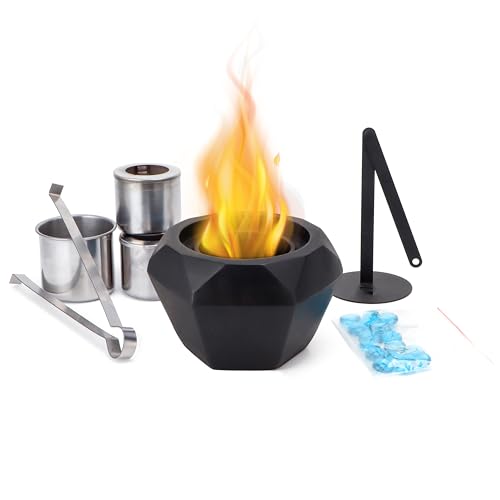TRIROCKS Diamond Schwarze Beton-Feuerstelle Bioethanol Feuerschale mit Stimmungsvollen Farbigen Steinen Vielseitiger Tragbarer Rauchfrei Tischkamin für Draußen Drinnen Zuhause Garten Balkon Esstisch von TRIROCKS