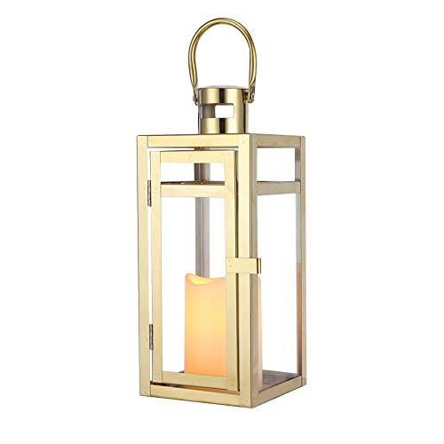 TRIROCKS Dekorative Edelstahl Laterne 30 cm Hoch Metall Kerzenhalter mit Klaren Glasscheiben Für Heimdekoration Wohnzimmer Partys Tischplatte Drinnen Draußen (Gold) von TRIROCKS