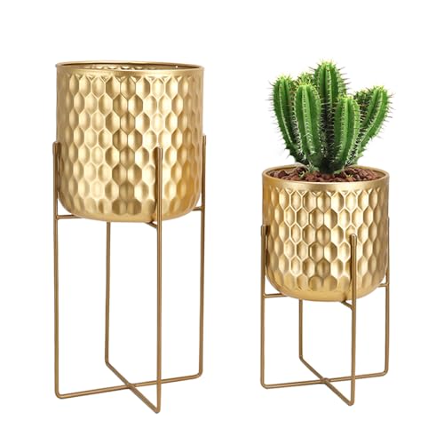 TRIROCKS Set aus 2 Metall Pflanzenständer 31 cm & 45 cm Blumenständer Moderne Pflanzenhalter Blumenhalter für Blumentopf Innen Außen Wohnzimmer Garten Balkon Terrasse Dekor (Gold) von TRIROCKS