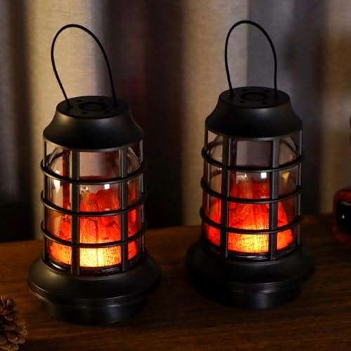 TRIROCKS Set mit 2 Batteriebetriebenen LED-Laternen Vulkanflamme Flackernde Atemlichter Wetterfest und Tragbar für Den Außenbereich Garten Terrasse Hof Weg Camping Heimdekoration von TRIROCKS