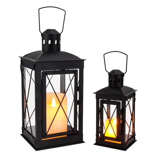 TRIROCKS Set von 2 dekorative Kerze Laterne 30cm & 20cm hoch Metall Kerze Halter hängende Laterne perfekt für Home Decor Patio Wohnzimmer Partys Veranstaltungen Tischplatte drinnen im Freien (Schwarz) TRIROCKS Set von 2 dekorative Kerze Laterne 30cm & 20cm hoch Metall Kerze Halter hängende Laterne perfekt für Home Decor Patio Wohnzimmer Partys Veranstaltungen Tischplatte drinnen im Freien (Schwarz) von TRIROCKS