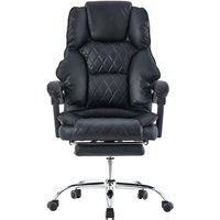 Bürostuhl mit Fußstütze und flexiblen 3-Punkt-Armlehnen - Schreibtischstuhl in Lederoptik mit Chrom-Base - ergonomischer Bürostuhl mit verstellbarer von TRISENS
