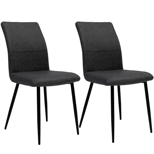 Esszimmerstühle in Lederoptik moderne bequeme Stühle mit abgesteppter Vorderseite bezogener Rückseite gepolsterte Küchenstühle, gebogener Rückenlehne für mehr Sitzkomfort, Farbe:Anthrazit, Menge:2 St. von TRISENS