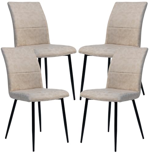 Esszimmerstühle in Lederoptik moderne bequeme Stühle mit abgesteppter Vorderseite bezogener Rückseite gepolsterte Küchenstühle, gebogener Rückenlehne für mehr Sitzkomfort, Farbe:Taupe, Menge:4 St. von TRISENS