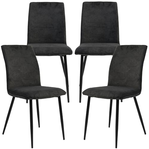 Moderne Esszimmerstühle mit Stoffbezug - bequeme Esstischstühle mit abgesteppter Vorderseite - gepolsterte Küchenstühle mit gebogener Rückenlehne für mehr Sitzkomfort, Farbe:Anthrazit, Menge:4 St. von TRISENS