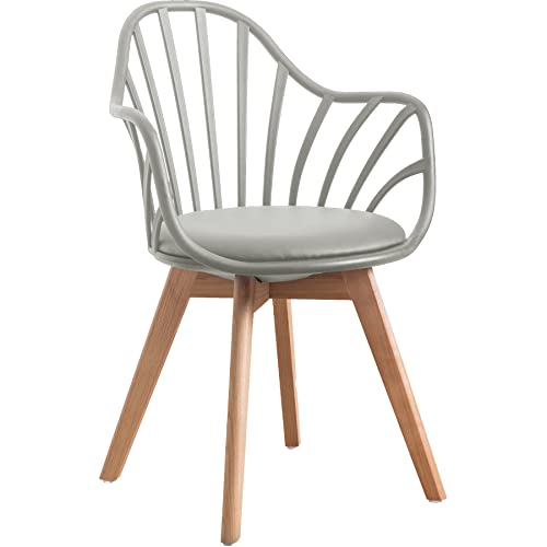 Moderner Esszimmerstuhl im eleganten Design bequemer Gartenstuhl mit gepolsterter Sitzfläche - pflegeleichte Terrassenstühle mit Holzbeinen für den Außen- und Innenbereich, Farbe:Grau, Menge:1 St. von TRISENS